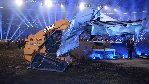 Case TR320 Compact Track Loader removing wreckage during Stock Car Challenge