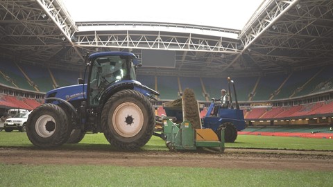 The T6 working on the Millennium Stadium in Cardif, Wales, last fully grass surface