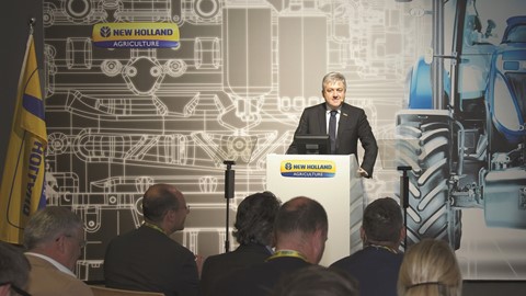 Carlo Lambro, Brand President New Holland Agriculture, addresses guests at the 50th anniversary celebrations in Basildon