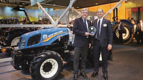 Carlo Lambro, Brand President New Agriculture and Marco Mazzaferri with the New Holland Agriculture T3F TOTY® 2015 Award