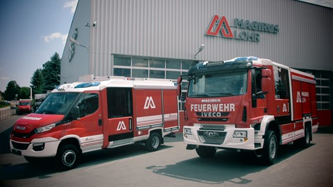 Vehicles outside Magirus Lohr in Austria