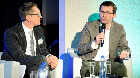 Iveco Brand President Pierre Lahutte (right) speaks at ACEA discussion panel