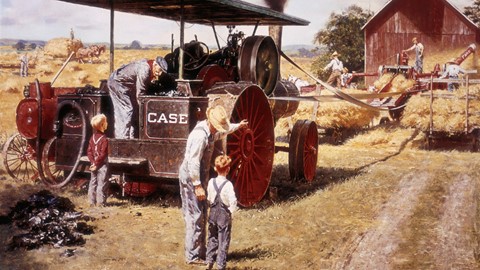In 1869 Cases produces the first steam powered tractor is produced