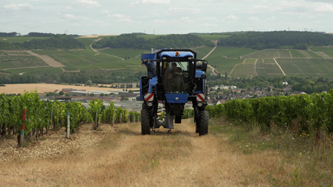 The VN2080 Grape Harvester from New Holland Agriculture at work in a Chablish vineyard