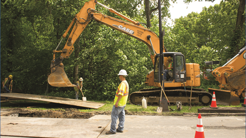 Southern Pipeline crews work on a roadside utility project in Louisville, Kentucky