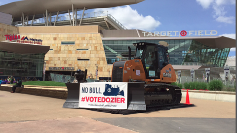 The Minnesota Twins have parked a CASE 850M dozer in front of Target Field as part of its #VoteDozier campaign