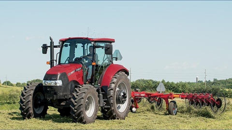 Farmall 115U with a WR102 Wheel Rake Attached