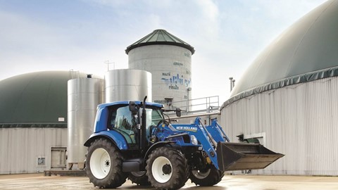 New Holland T6 Methane Power tractor prototype with the biodigestors that produce biomethane