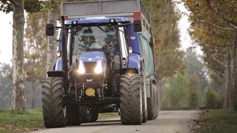 New Holland T6 Methane Power tractor conducting high speed transport