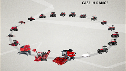 The Case IH Africa/Middle East app opens with a 3D wheel that enables the user to select an individual model