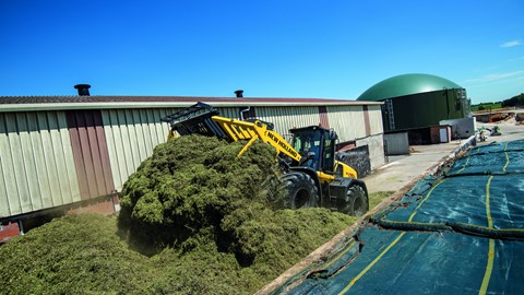 The harvested energy crop is stored and compacted for use throughout the year