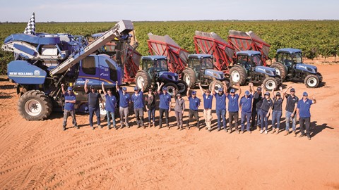 New Holland team celebrating the new benchmark set in Grape Harvesting performance