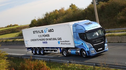 The IVECO Stralis NP travelled from London to Madrid on one single fill of LNG