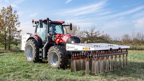 A Case IH tractor using XPower: zero-chemical weed control, through the use of electro-herbicide technology