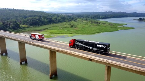IVECO trucks carrying all the toys that were donated to the children