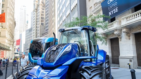 New Holland Methane-powered Tractor in front of the NYSE