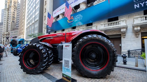 Case IH Autonomous Tractor in front of the NYSE