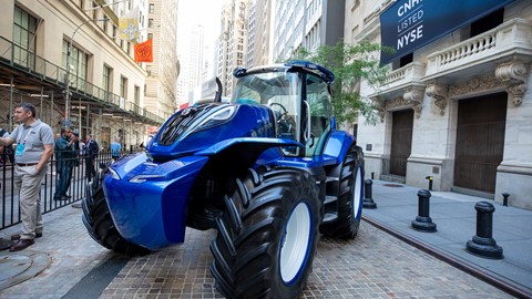 New Holland Methane-powered Tractor in front of the NYSE