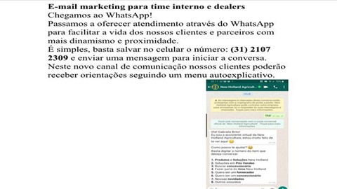 New Holland inaugura canal de atendimento ao cliente via WhatsApp