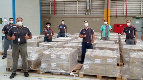 Cestas básicas no Centro de Distribuição da CNH Industrial em Sorocaba (SP)