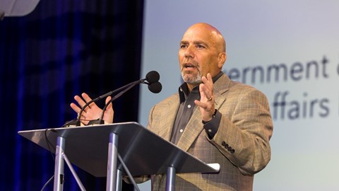 Scott Harris, Case IH global president, presents at the Association of Equipment Manufacturers (AEM) 2021 Annual Meeting