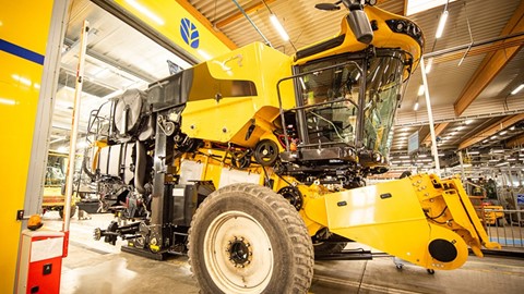 New Holland combine entering the in line test booths at Zedelgem plant