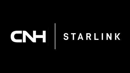 Black background with white text displaying the logos of CNH and Starlink separated by a vertical white line.