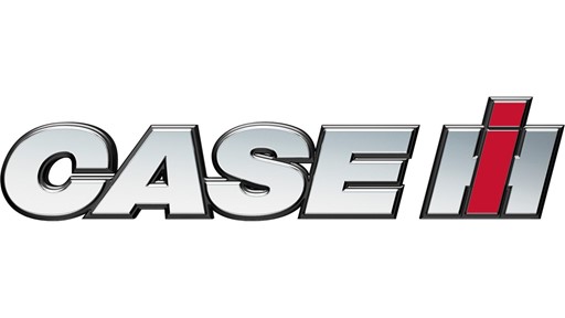 CASE IH logo with bold, metallic silver letters and a red vertical stripe on the letter 'I' on a black background