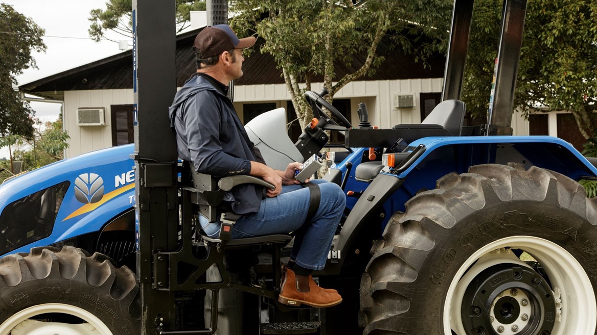 Fernando accesses the tractor using the mobile armchair device