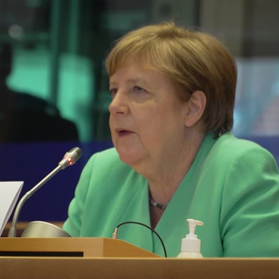 Angela Merkel participates in the EPP Group meeting in the European Parliament