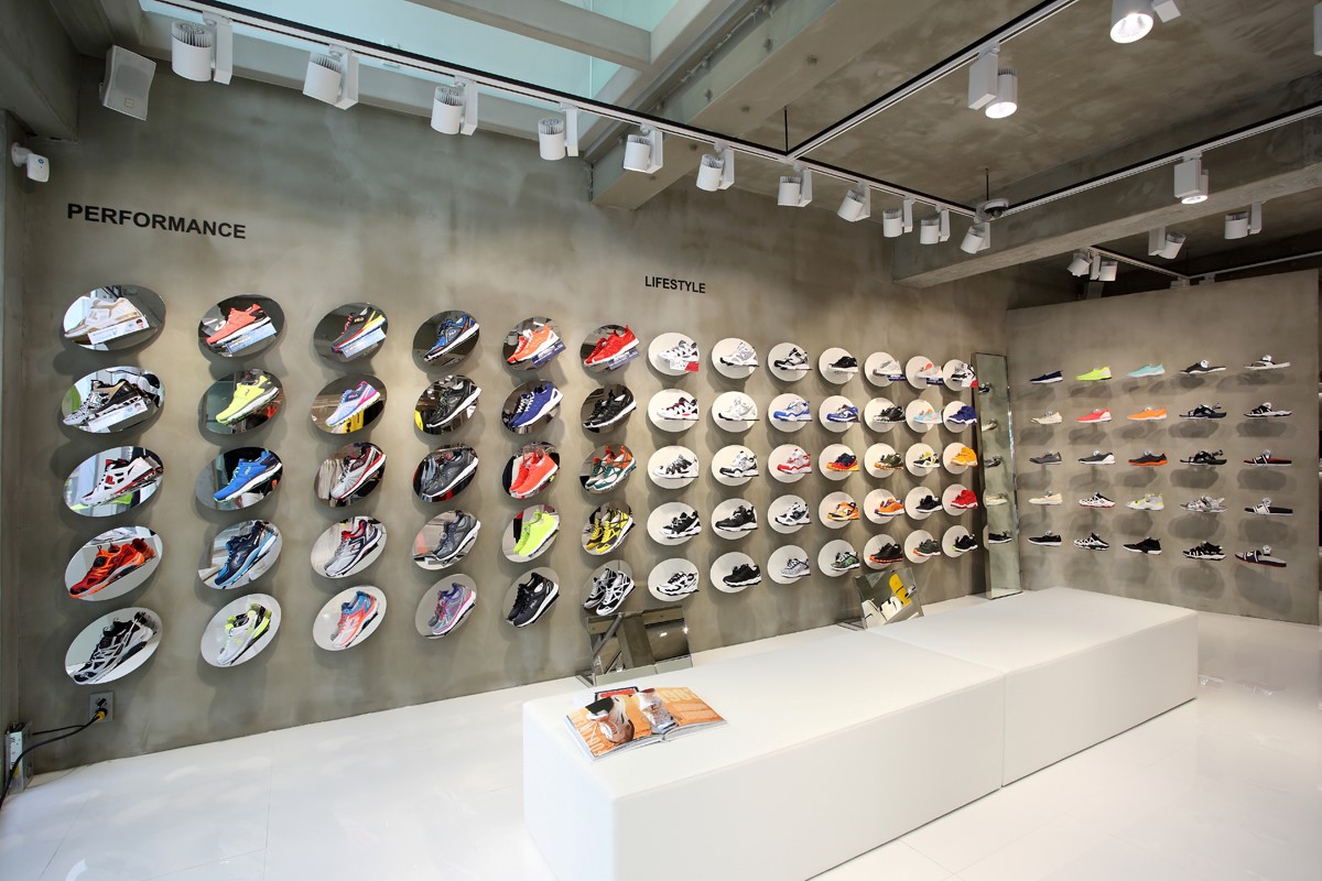 Shoes the of FILA's new 3-story mega shop Itaewon, Seoul