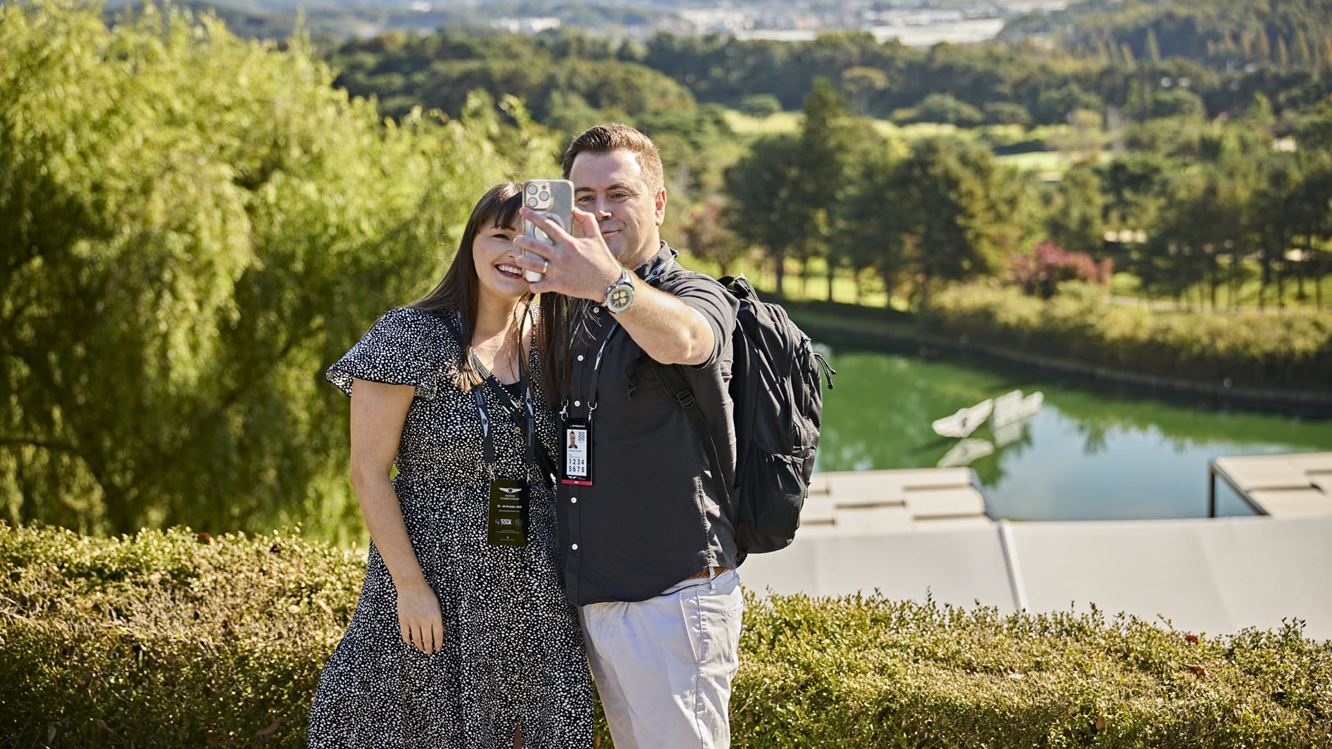 FROM LEFT KATIE AND DONALD MCLEOD TAKE A SELFIE TO COMMEMORATE THE SPECIAL TRIP WHILE ENJOYING THE PRISTINE LANDSCAPES