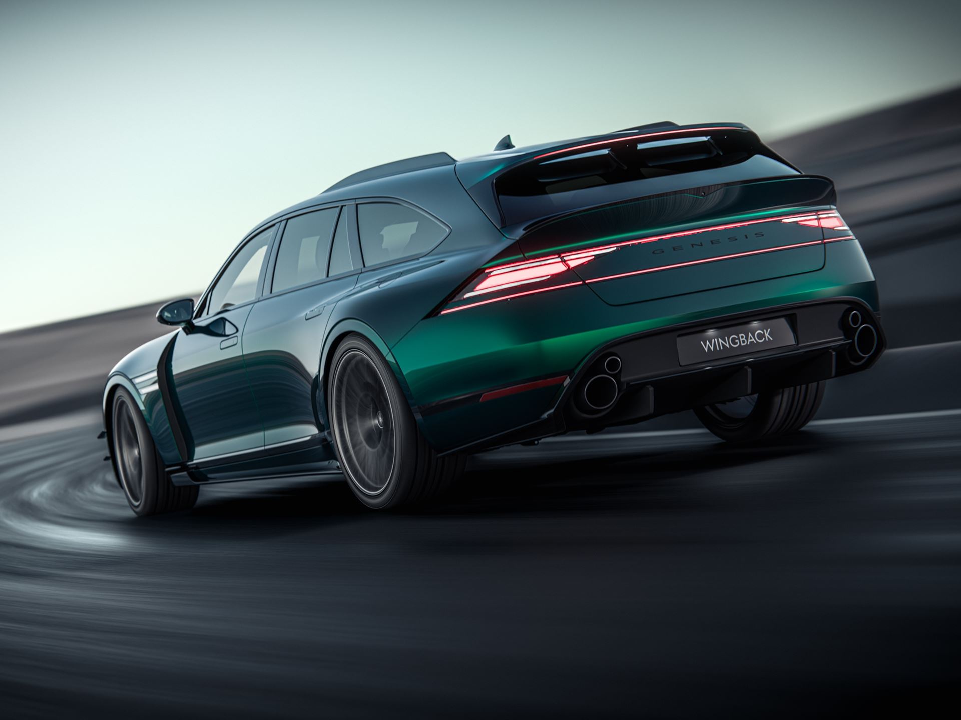 THE G90 WINGBACK CONCEPT S SLEEK REAR END FEATURES A TAILGATE WITH A SHARPLY RAKED REAR WINDOW AND FUNCTIONAL DESIGN