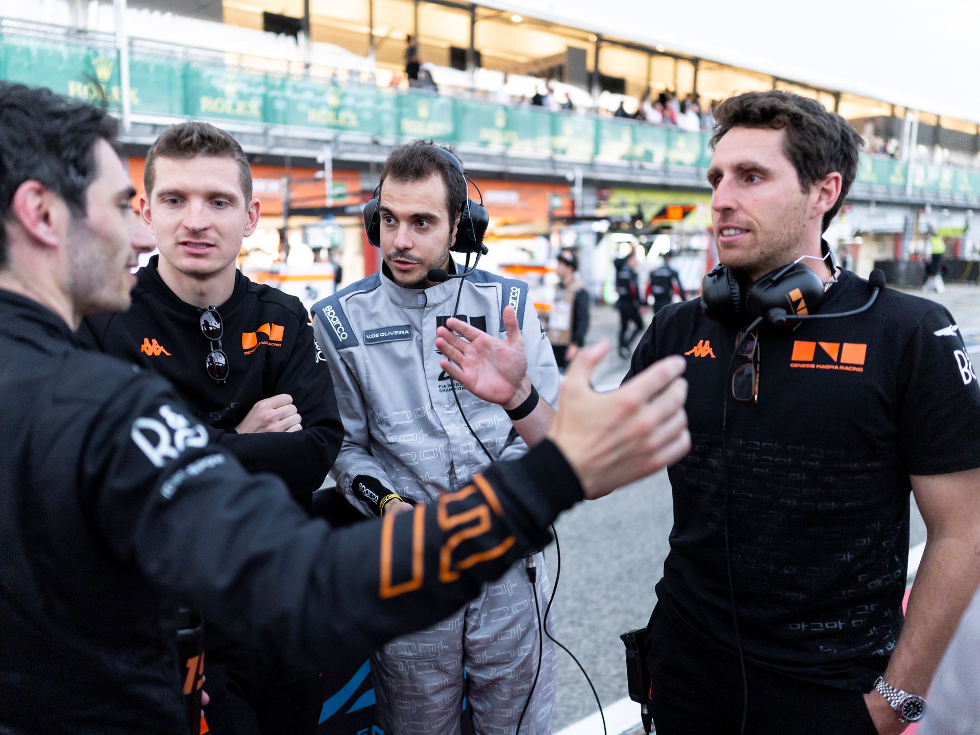 DANI JUNCADELLA RIGHT REGROUPING WITH FELLOW 19 GMR 001 HYPERCAR DRIVERS PAUL LOUP CHATIN LEFT MATHIEU JAMINET