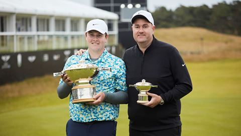 ROBERT MACINTYRE AND CADDIE MICHAEL BURROW GENESIS SCOTTISH OPEN 2024