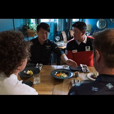 TOM KITCHIN (CHEF),MARC WARREN (GOLFER),MUN KIM (CHEF), IM SUNG-JAE (GOLFER) TASTING