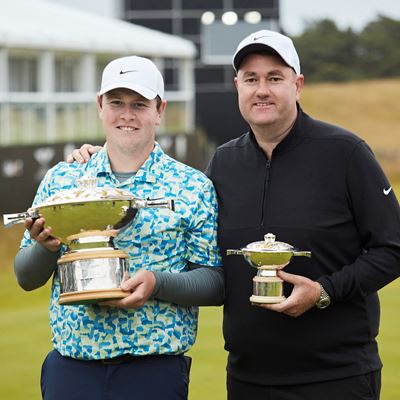 ROBERT MACINTYRE AND CADDIE MICHAEL BURROW GENESIS SCOTTISH OPEN 2024