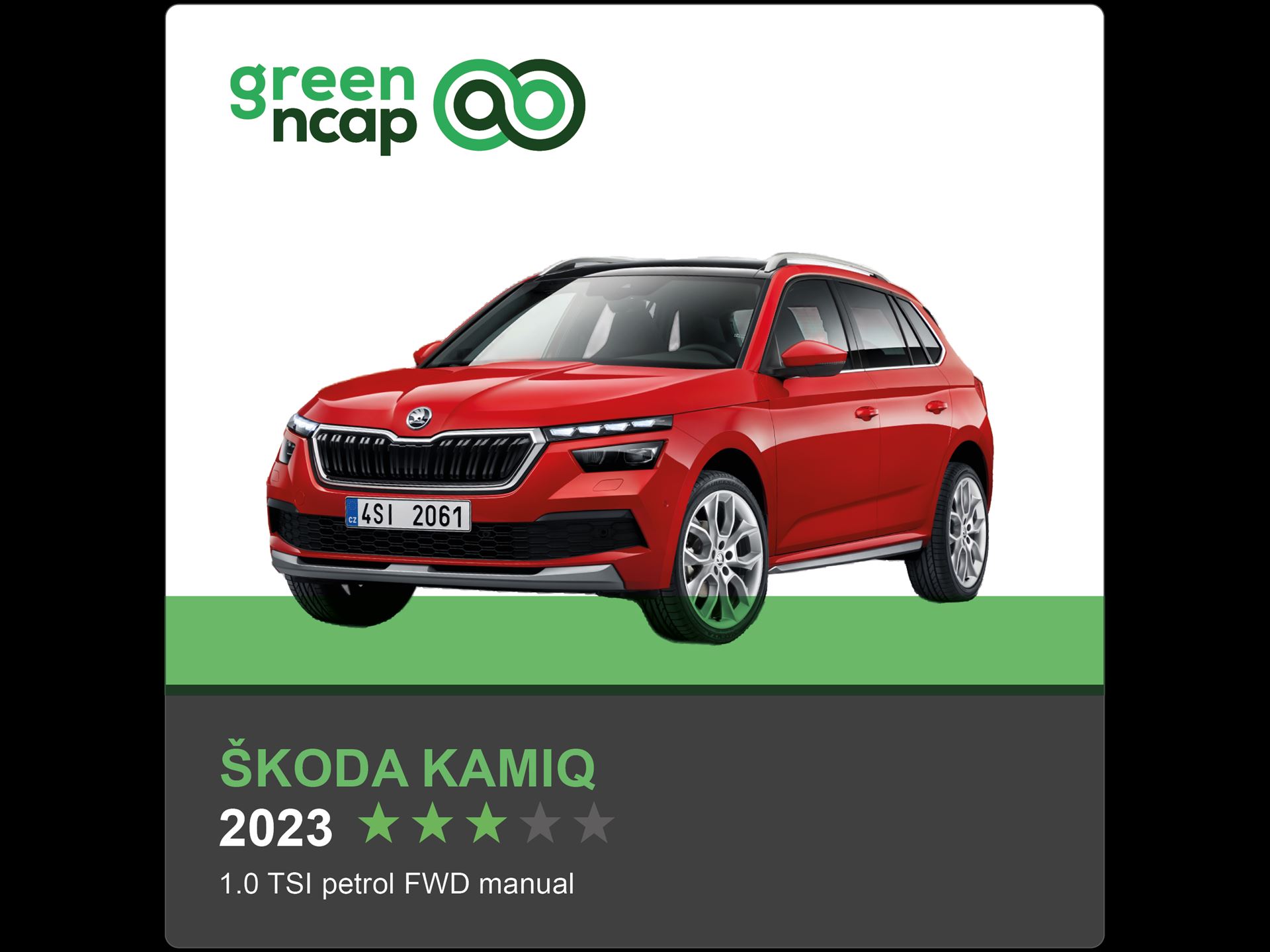 Green NCAP assessment of the Škoda Kamiq 1.0 TSI petrol FWD manual, 2023