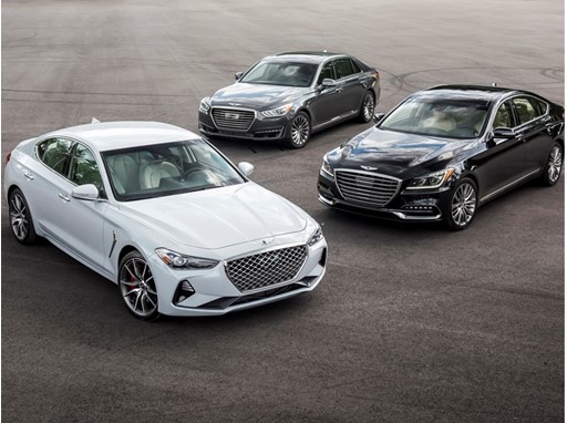 GENESIS G70 (LEFT FRONT), G80 (RIGHT MIDDLE) AND G90 (CENTER REAR) LUXURY PERFORMANCE SEDANS