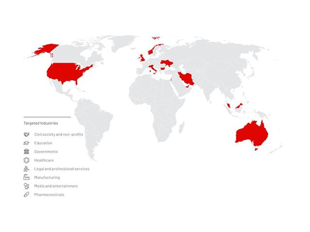 Countries and industries targeted directly by APT42