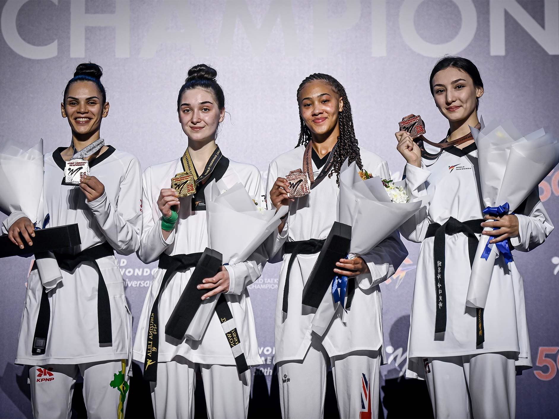 World Taekwondo L to R Santos BRA Khuzina AIN Powell GBR Sadikova UZB