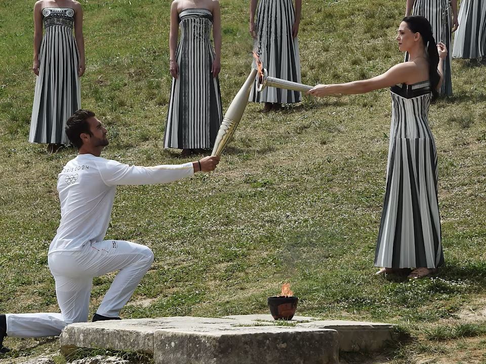 Olympic flame for the Olympic Games Paris 2024 lit in symbolic ceremony in Ancient Olympia