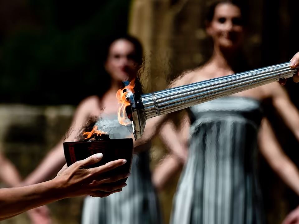 Olympic flame for the Olympic Games Paris 2024 lit in symbolic ceremony in Ancient Olympia