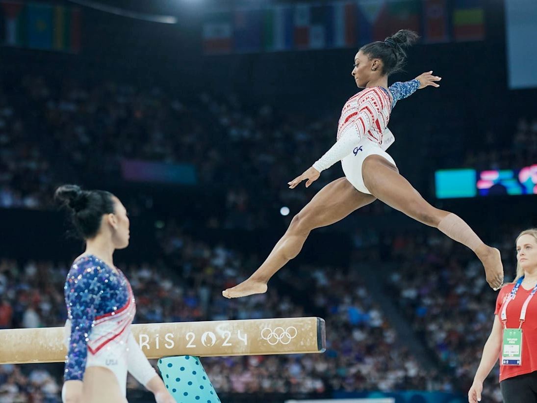 Simone Biles and her coach Cecile Landi