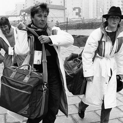 Sarajevo 1984 Olympic Winter Games The Olympic village Irene EPPLE FRG and Marina KIEHL FRG