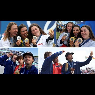 Paris 2024 medallists capturing Victory Selfies thanks to Samsung