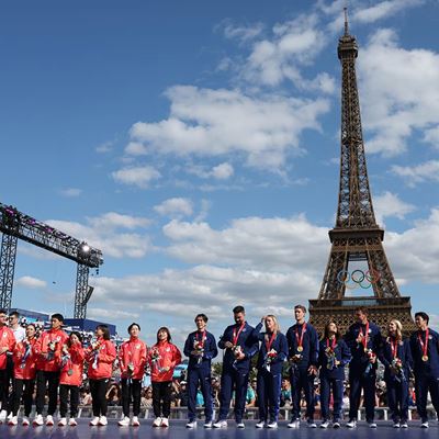 Beijing 2022 figure skaters receive team event Olympic medals during ceremony in Champions Park at Paris 2024