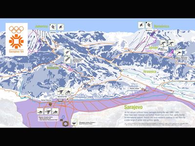 Map of the Sarajevo 1984 Olympic Winter Games venues Carte des sites des Jeux Olympiques d Hiver de Sarajevo 1984