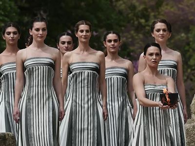 Olympic flame for the Olympic Games Paris 2024 lit in symbolic ceremony in Ancient Olympia