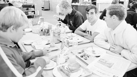 Mexico 1968 Olympic Games Olympic Village Restaurant Right athletes from the United States of America USA